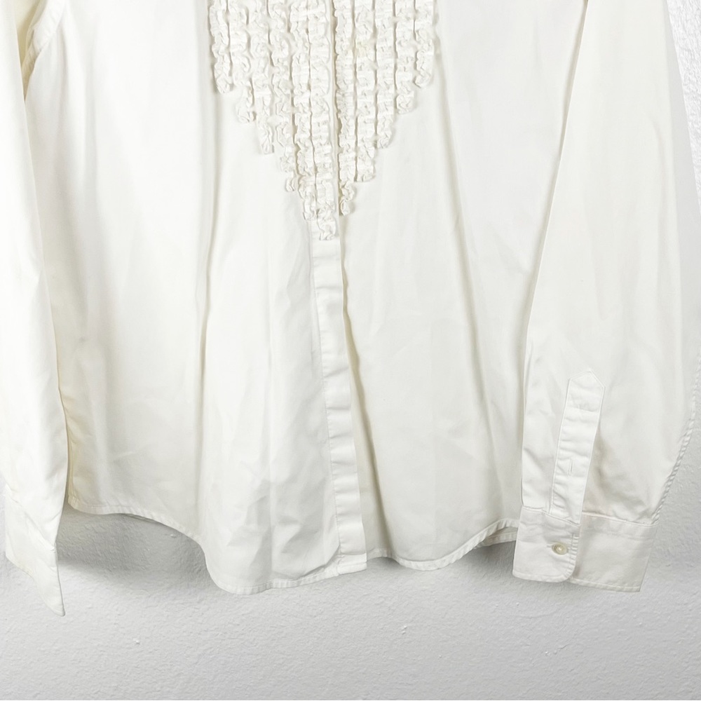 LAUREN RALPH LAUREN 100% Cotton Front Ruffle Button Long Sleeves Top Large - Picture 5 of 9